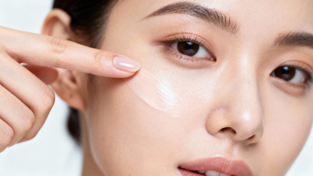 Applying face primer evenly before foundation