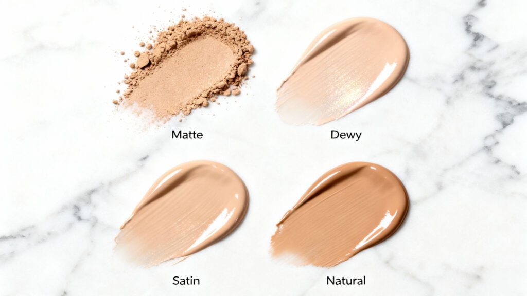 Different foundation finishes for various skin types