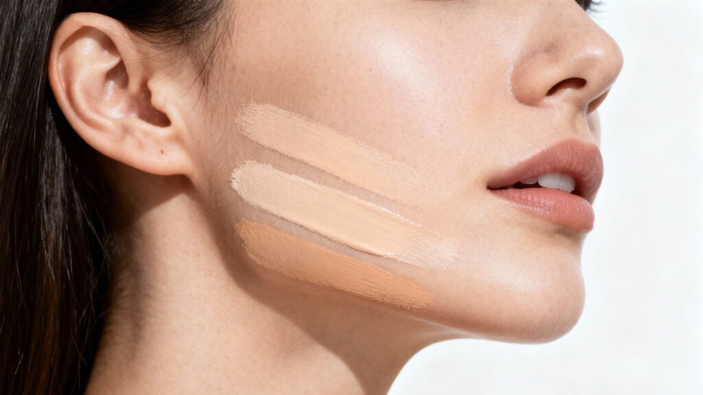 Testing makeup foundation shades on the jawline