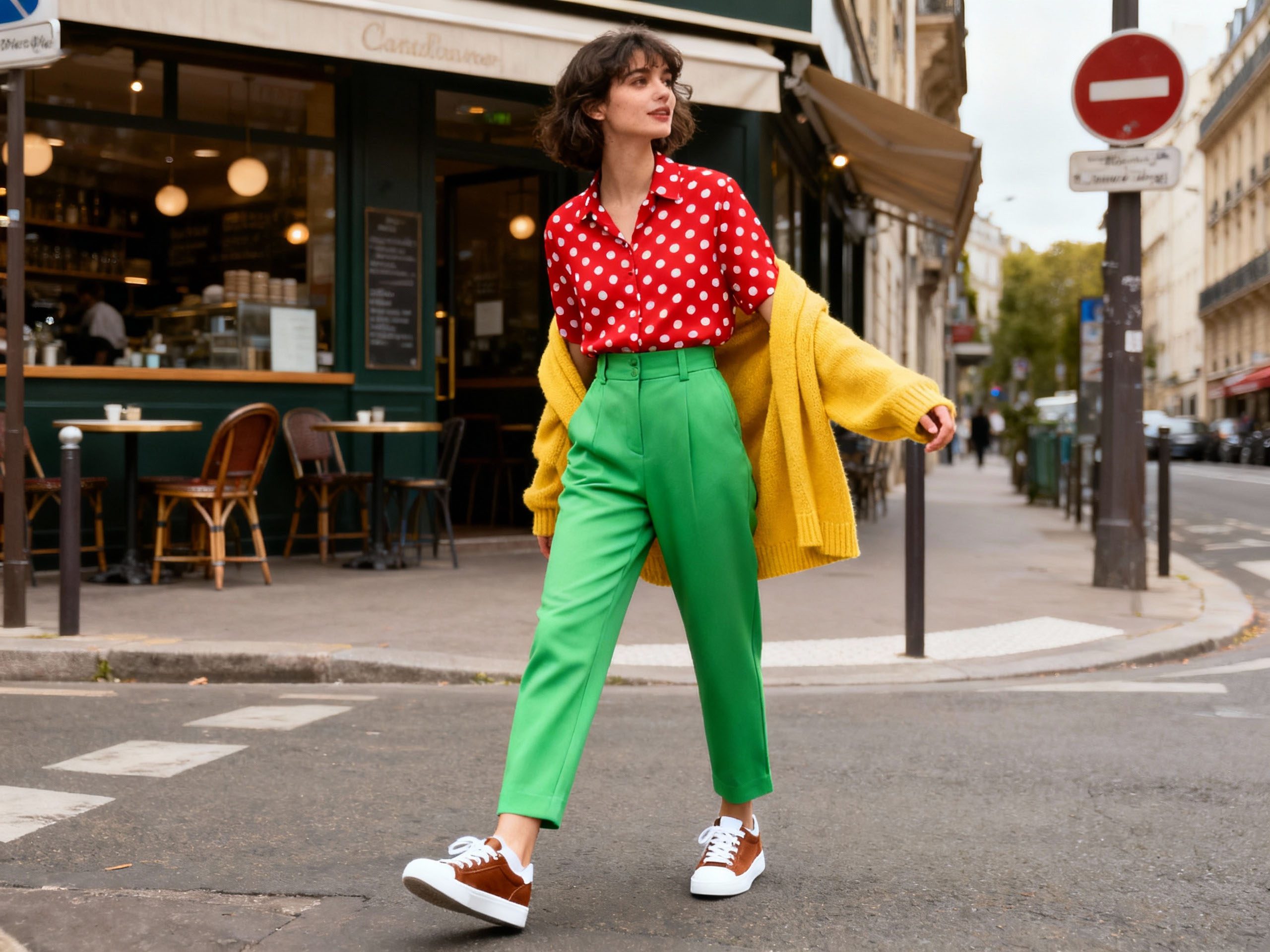 Clashing colors in a casual outfit