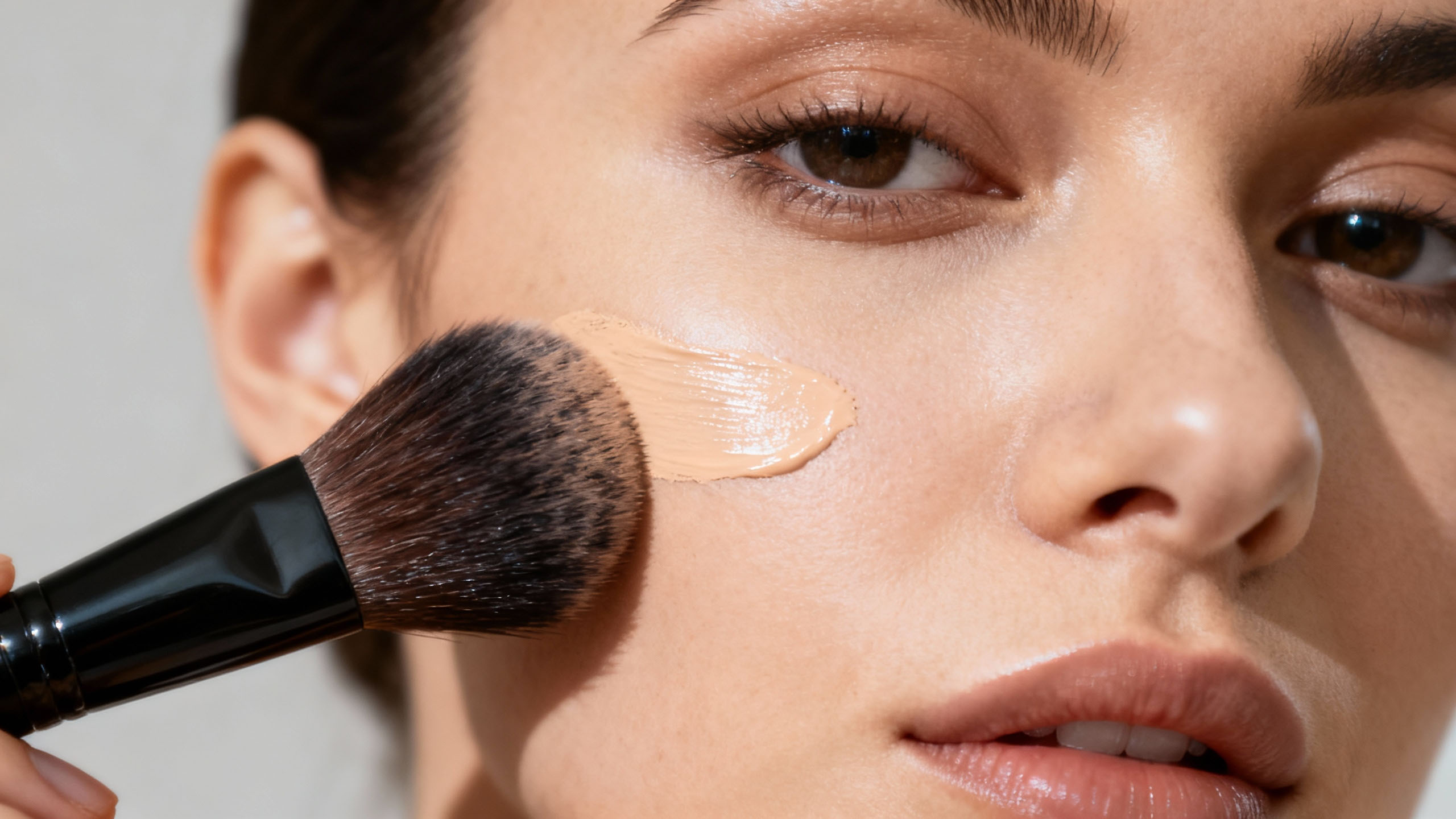 Applying foundation using a makeup brush