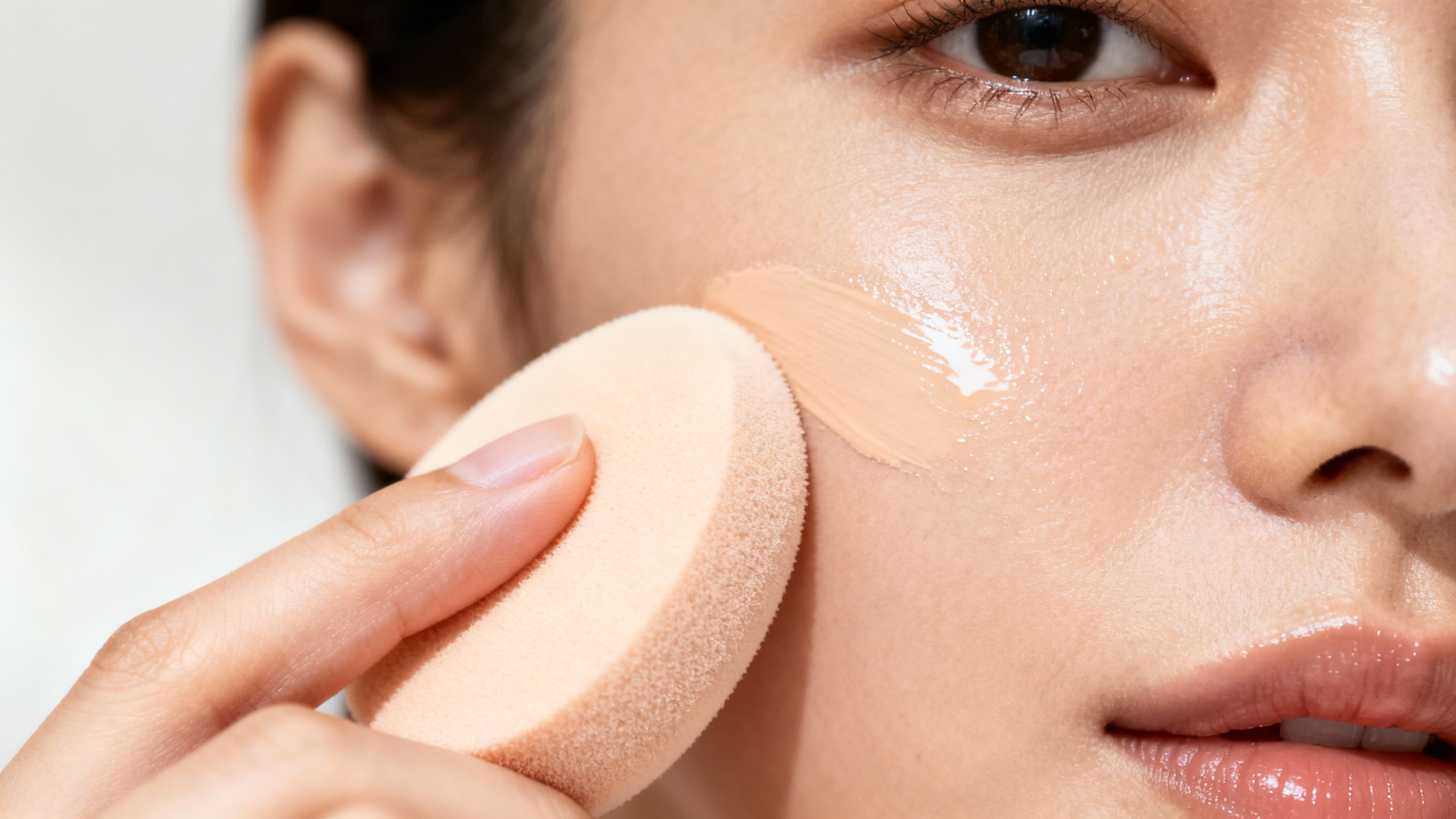 Applying foundation using a makeup sponge