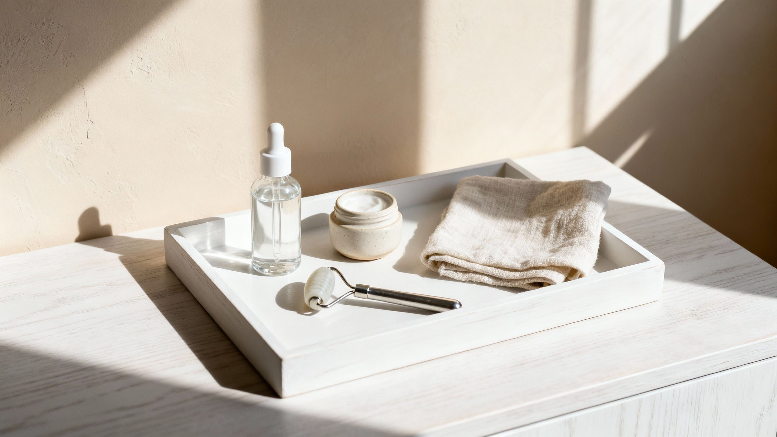 Minimal skincare routine reducing skin stress