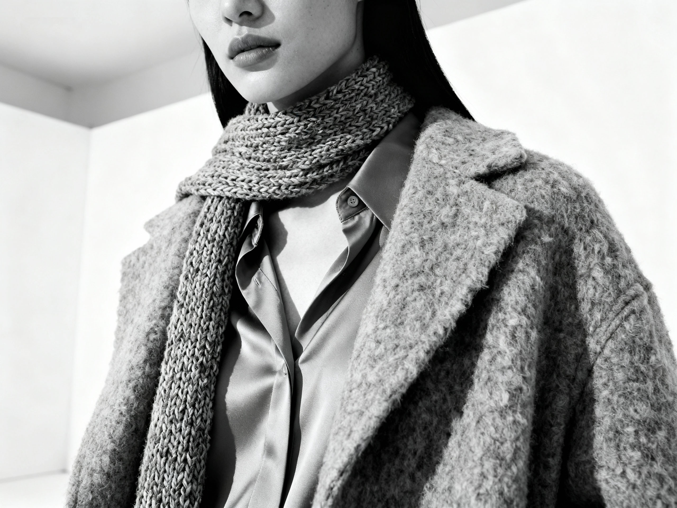 Monochrome outfit with texture variation