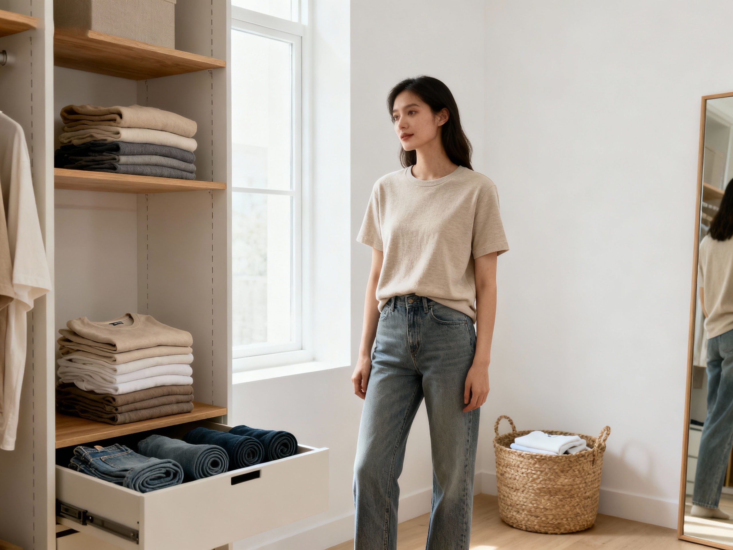 Neutral casual basics wardrobe for easy outfits