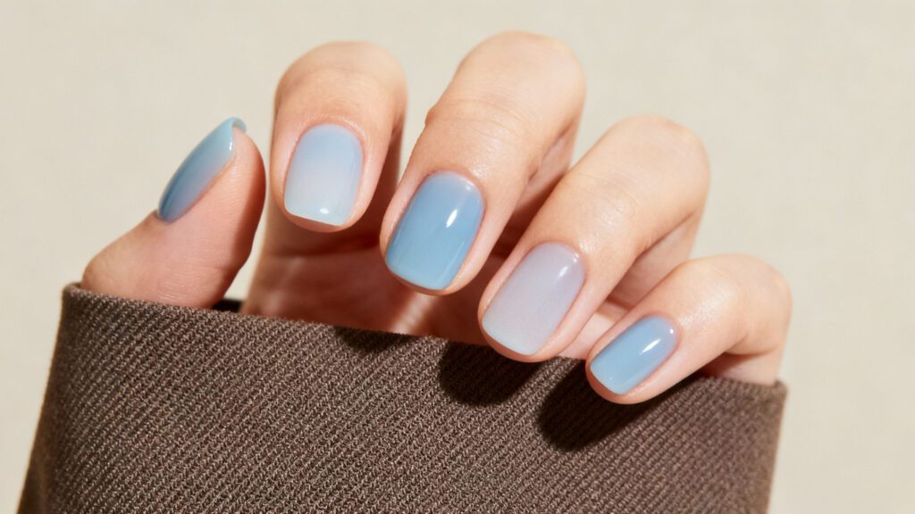 Simple icy blue nails with a clean minimal design