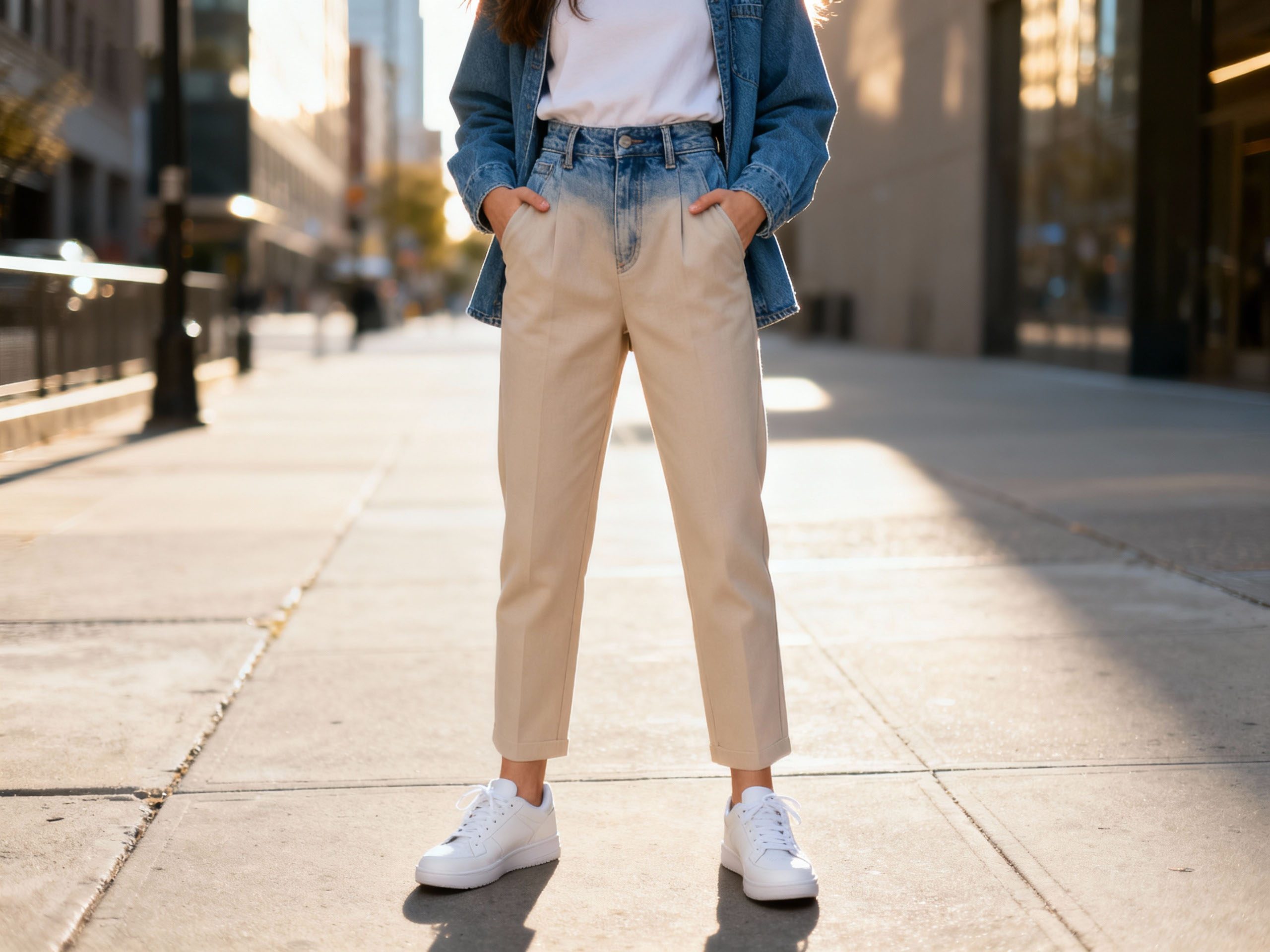 Sneakers styled with non-sporty casual outfits