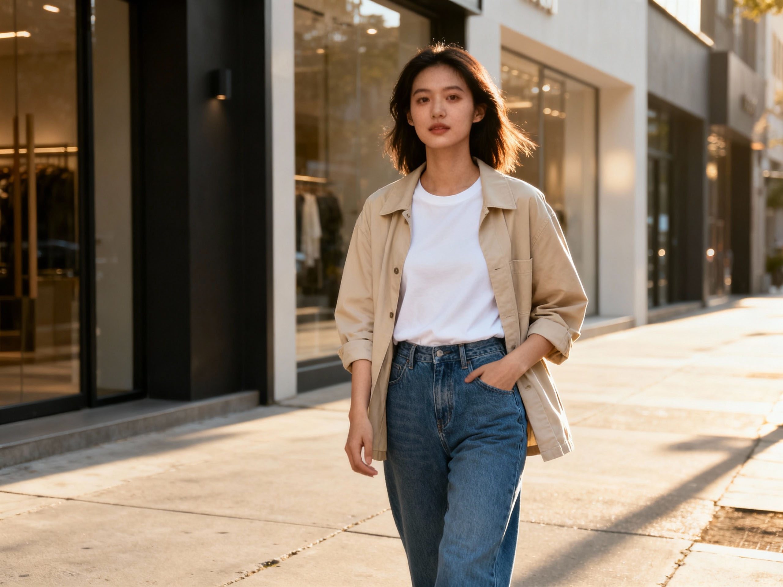 Basic t-shirt styled with casual bottoms