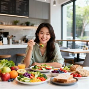 woman enjoying a healthy balanced meal