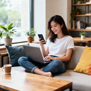 woman using technology for smart living